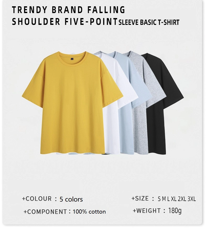 Custom Summer Fashion 100% Cotton 180 GSM Men′s Round Neck Loose off The Shoulder Five Quarter Sleeve Plus Size Men′s T-Shirts